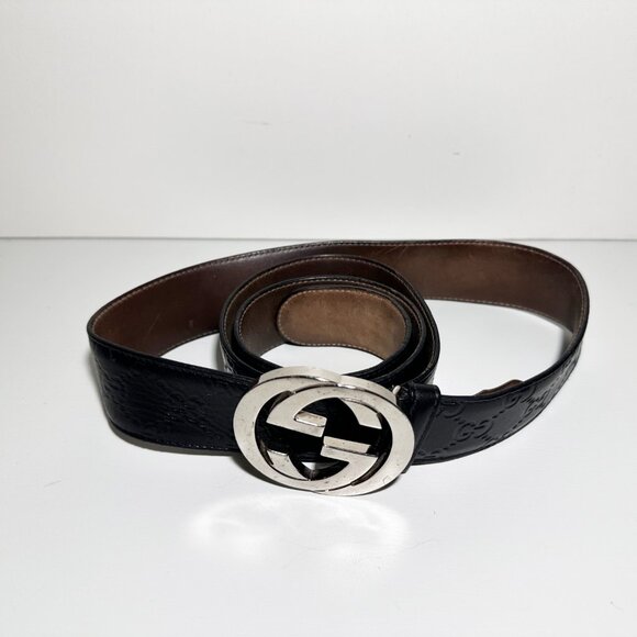 Gucci GG Supreme Embossed Black Leather Belt – Silver Buckle - Picture 2 of 5
